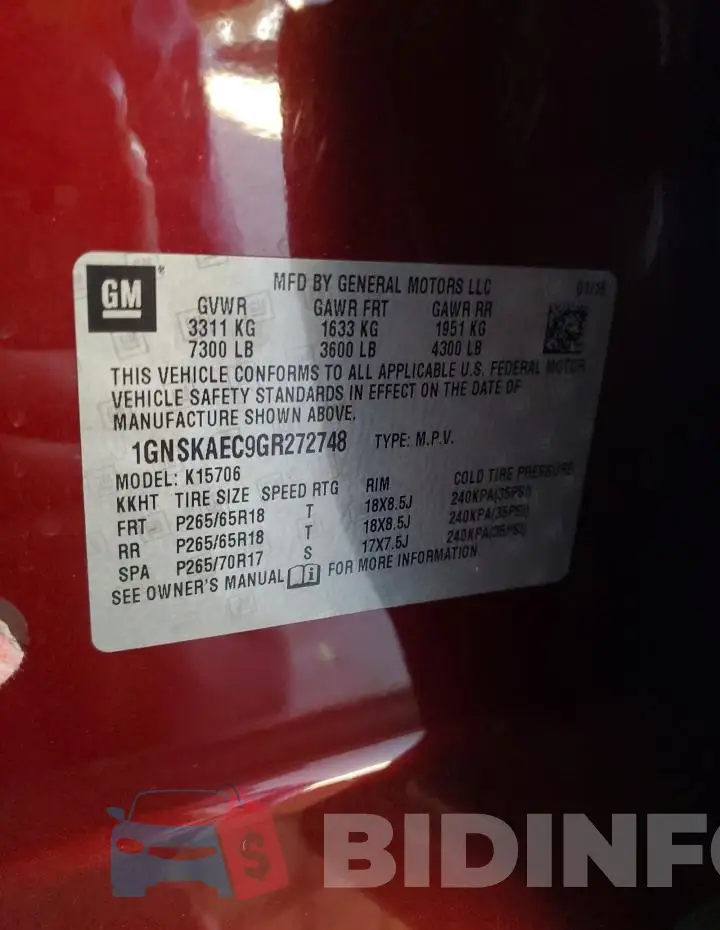 1GNSKAEC9GR272748 Photo# 13