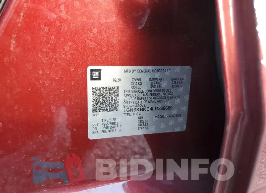 1GNSKBKC4LR268689 Photo# 13