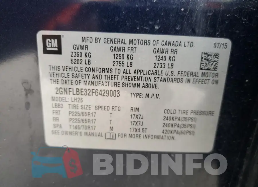 2GNFLBE32F6429003 Photo# 13