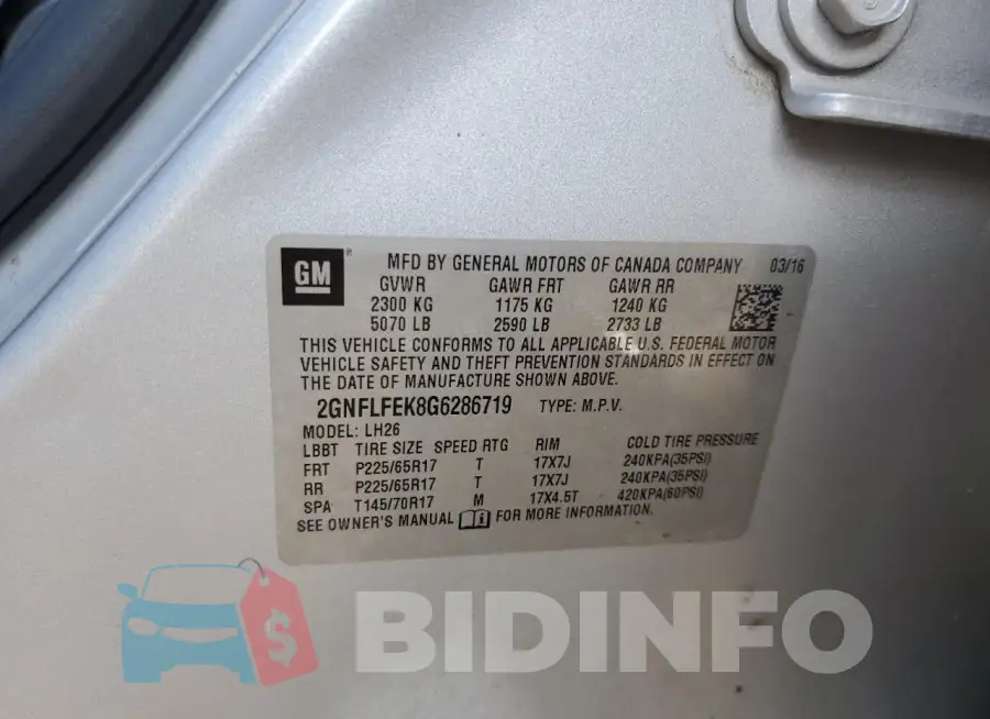 2GNFLFEK8G6286719 Photo# 13
