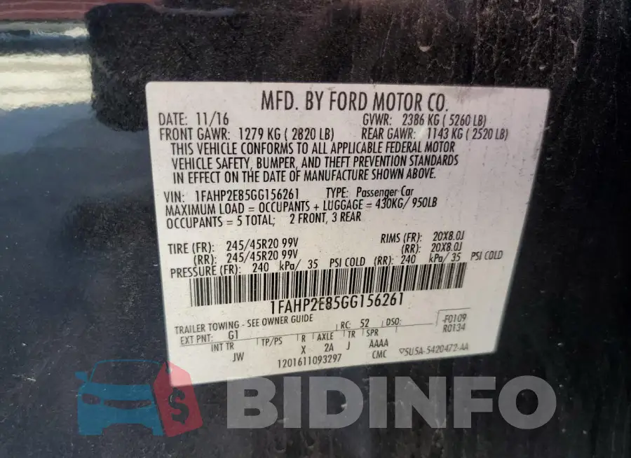 1FAHP2E85GG156261 Photo# 12