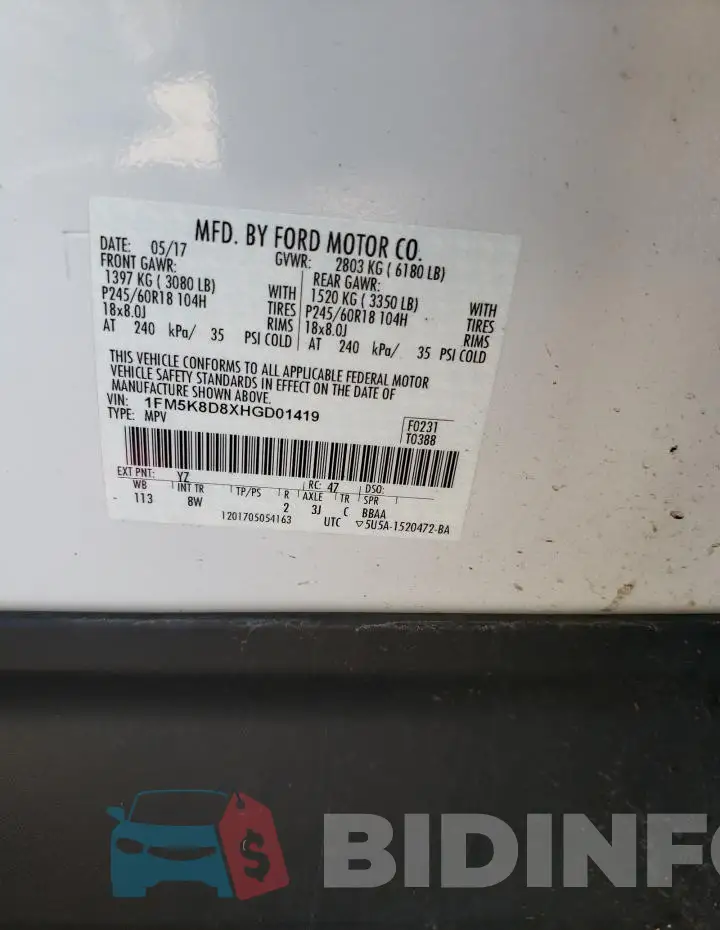 1FM5K8D8XHGD01419 Photo# 12