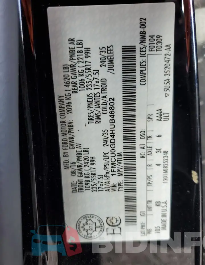 1FMCU0GD4HUB46802 Photo# 14