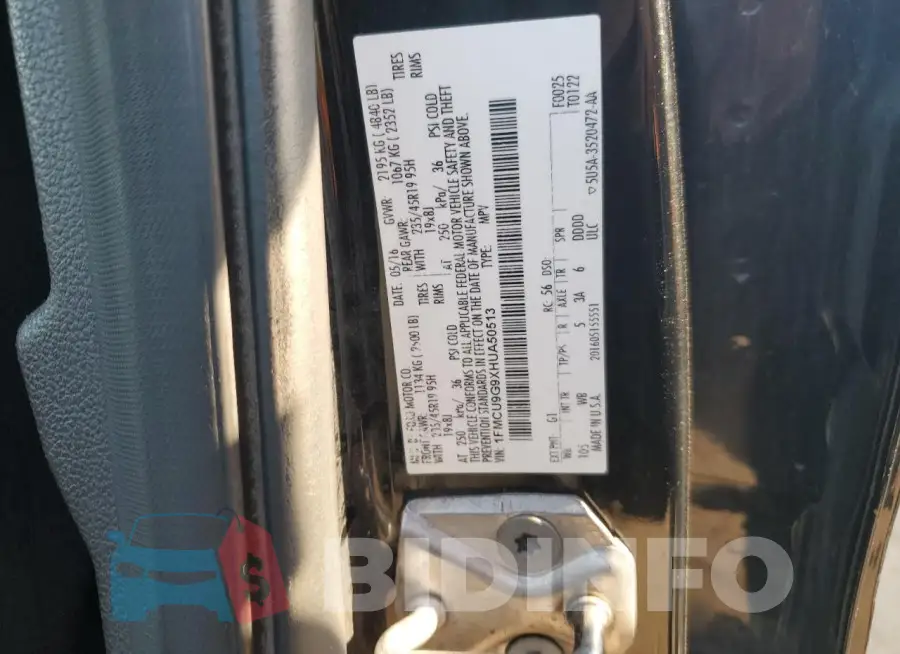 1FMCU9G9XHUA50513 Photo# 13