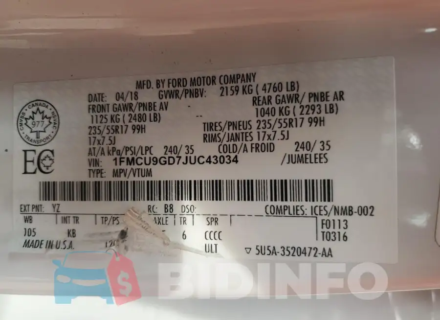 1FMCU9GD7JUC43034 Photo# 13