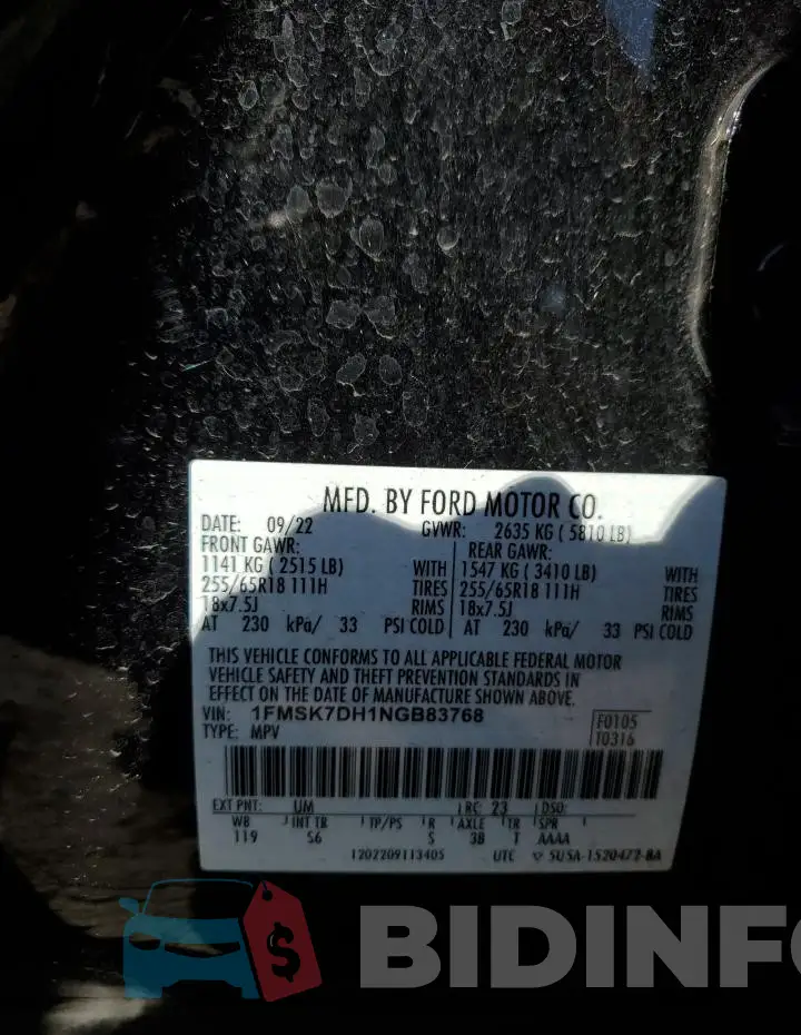 1FMSK7DH1NGB83768 Photo# 13