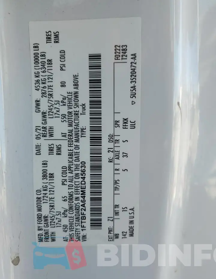 1FTBF2A64MED45630 Photo# 13