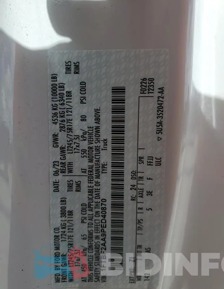 1FTBF2AA9PED40870 Photo# 13
