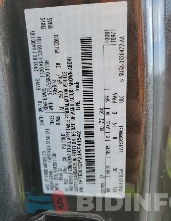 1FTEX1CP2JKF41542 Photo# 12