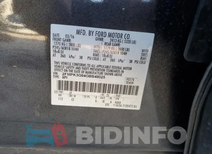 2FMPK3G94GBB48025 Photo# 14