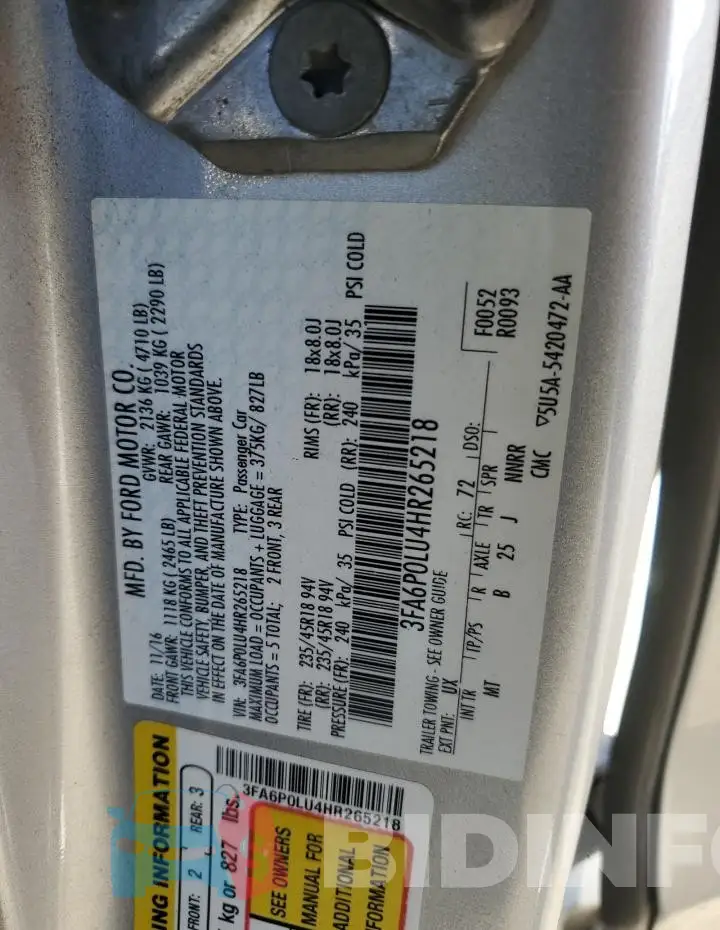 3FA6P0LU4HR265218 Photo# 12