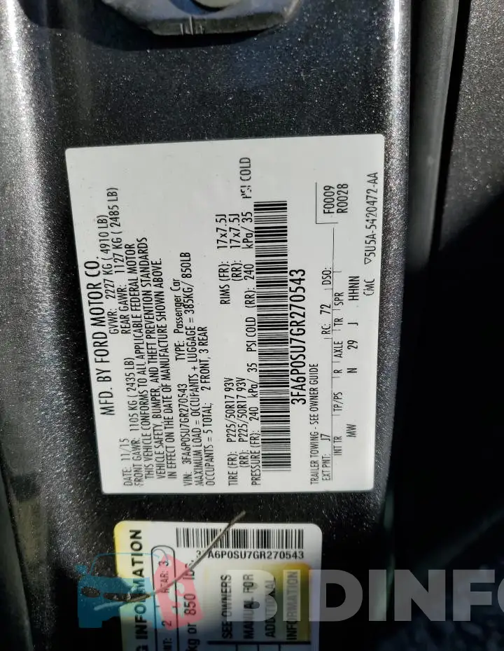 3FA6P0SU7GR270543 Photo# 12
