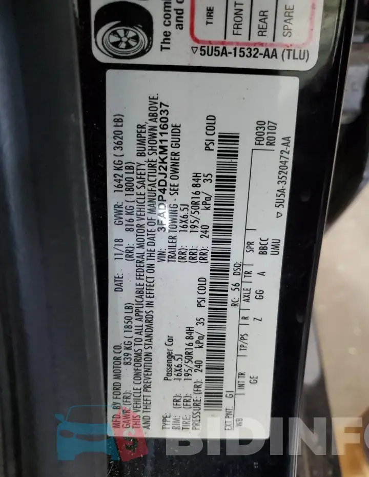 3FADP4DJ2KM116037 Photo# 12