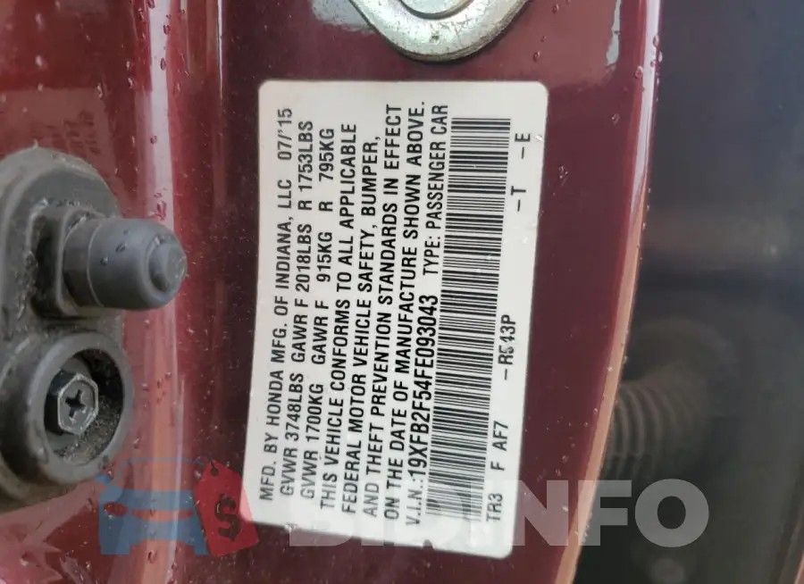 19XFB2F54FE093043 Photo# 12