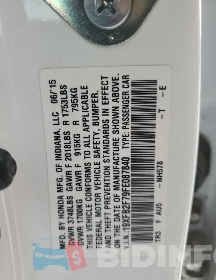 19XFB2F79FE087840 Photo# 12