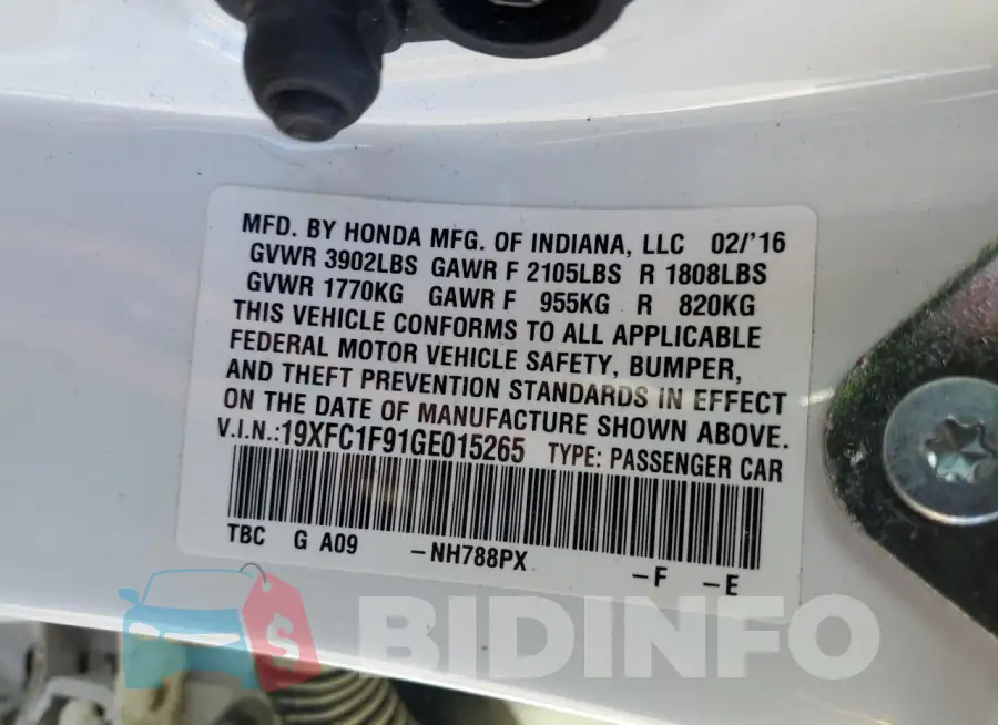 19XFC1F91GE015265 Photo# 12