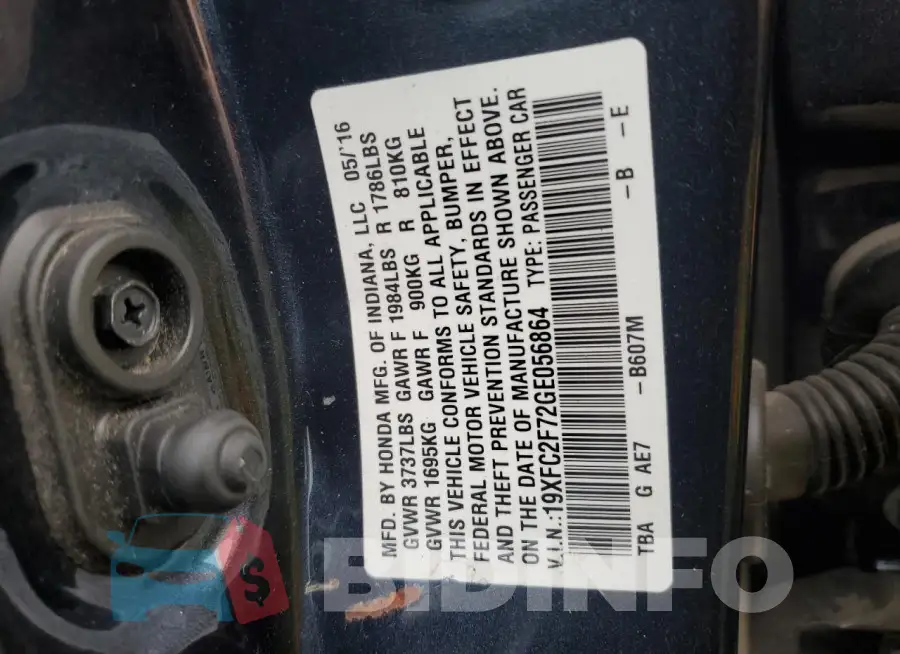 19XFC2F72GE056864 Photo# 12