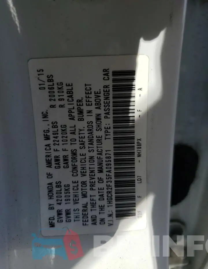 1HGCR2F35FA095871 Photo# 12