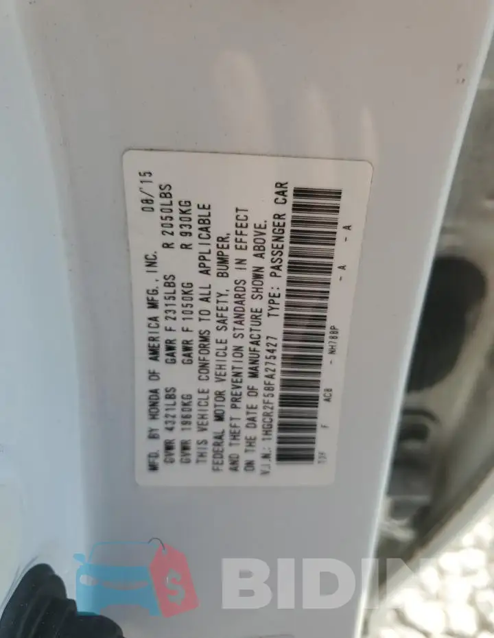 1HGCR2F58FA275427 Photo# 12