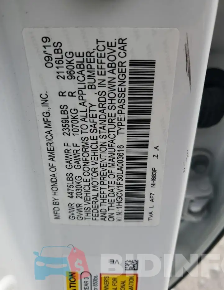 1HGCV1F30LA003616 Photo# 12