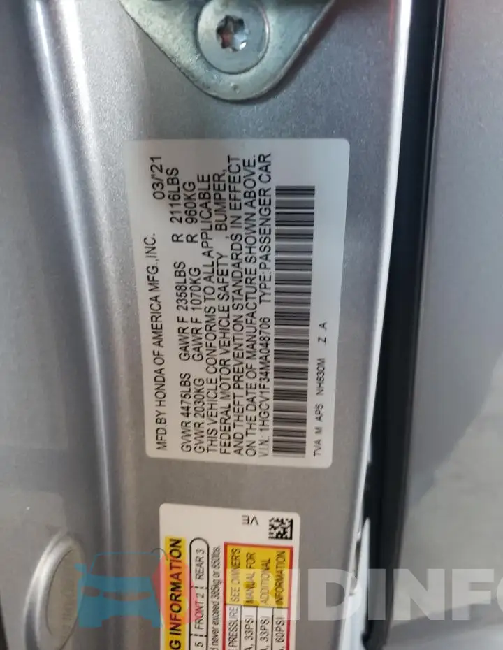 1HGCV1F34MA048706 Photo# 13