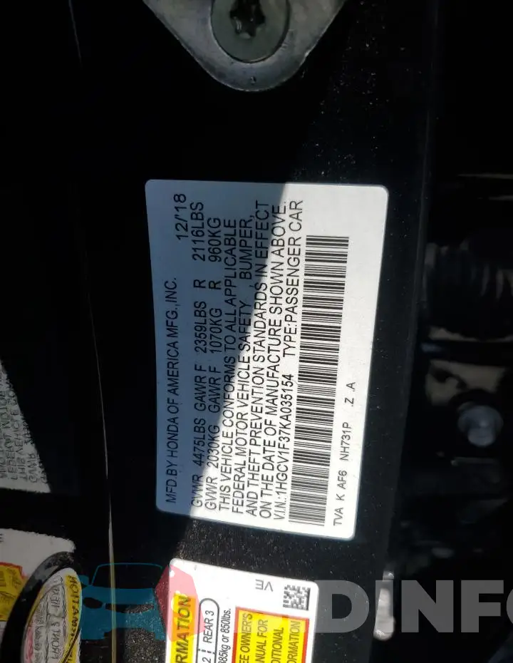 1HGCV1F37KA035154 Photo# 13