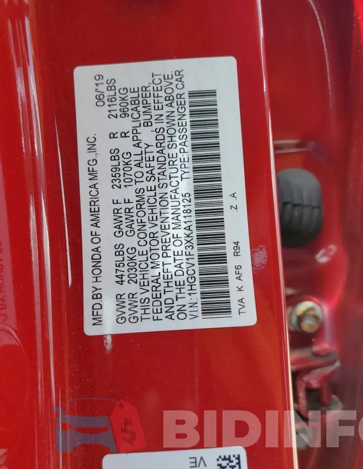 1HGCV1F3XKA118125 Photo# 13