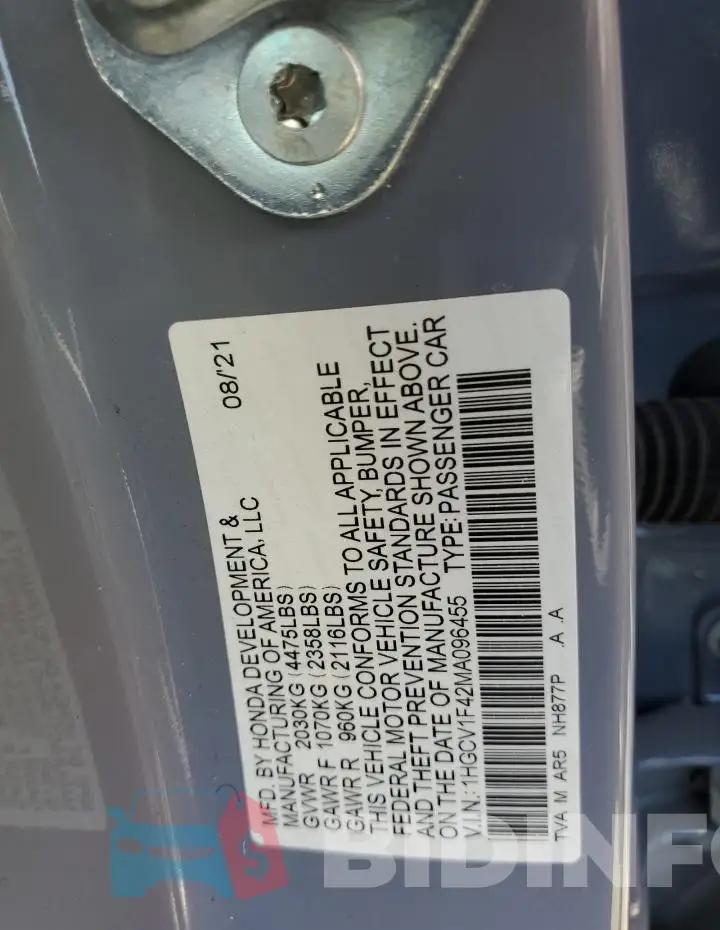 1HGCV1F42MA096455 Photo# 12