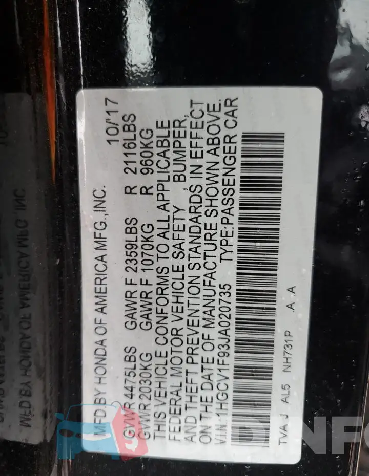 1HGCV1F93JA020735 Photo# 12