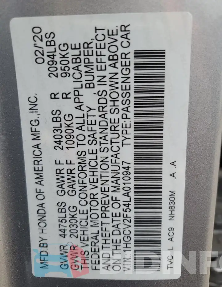 1HGCV2F54LA010947 Photo# 12
