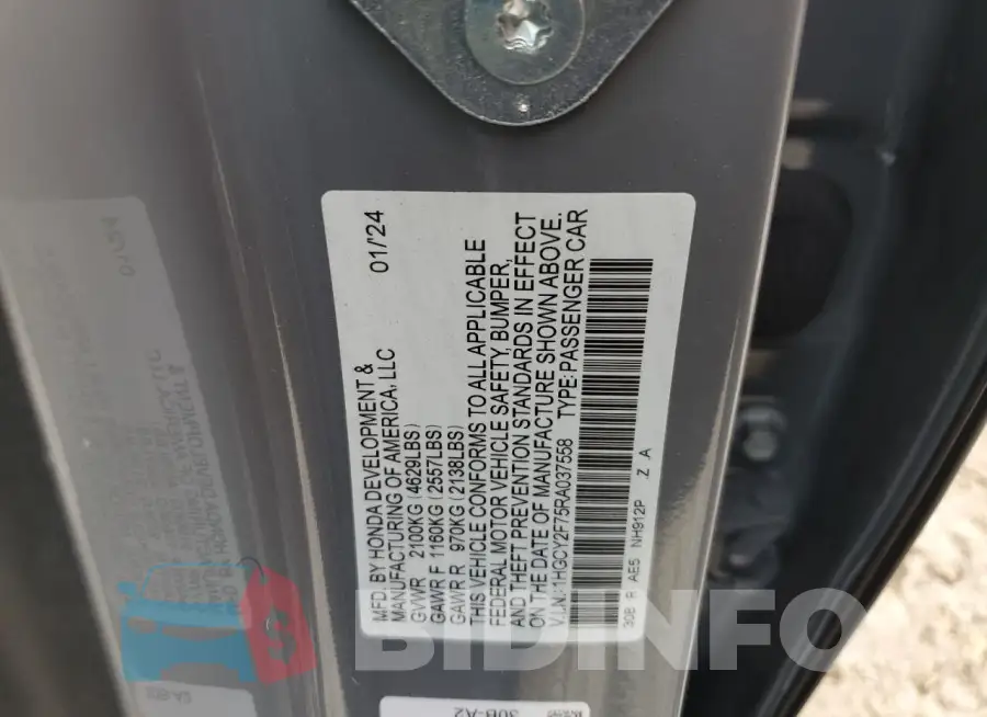 1HGCY2F75RA037558 Photo# 13