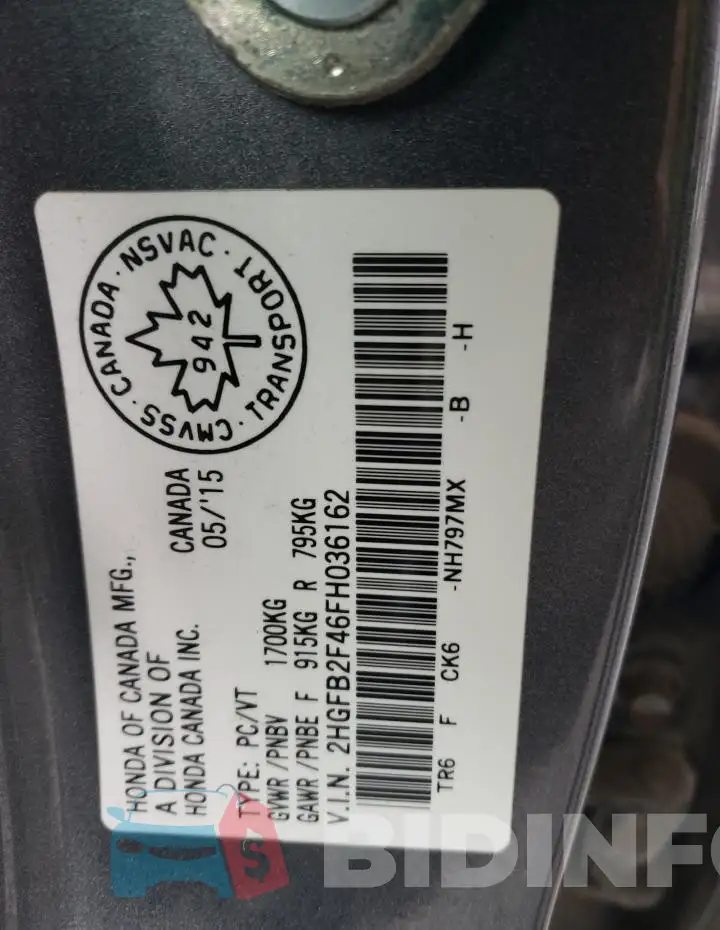 2HGFB2F46FH036162 Photo# 13