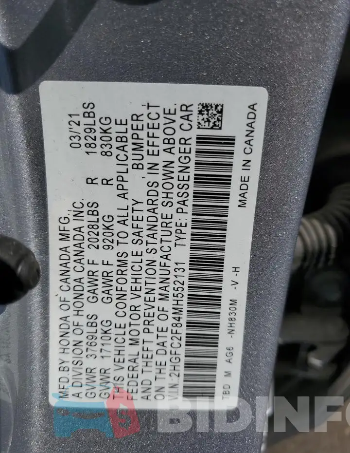 2HGFC2F84MH552131 Photo# 12