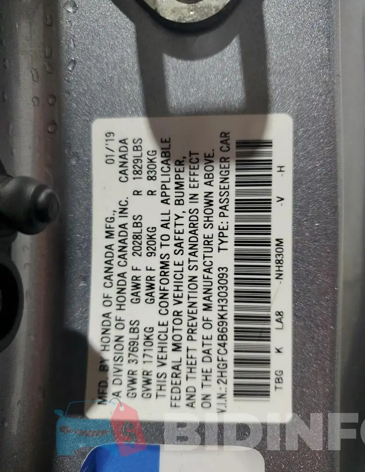 2HGFC4B69KH303093 Photo# 12