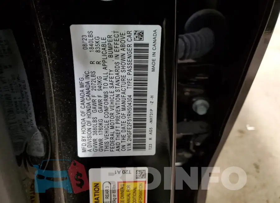 2HGFE2F51RH504304 Photo# 13