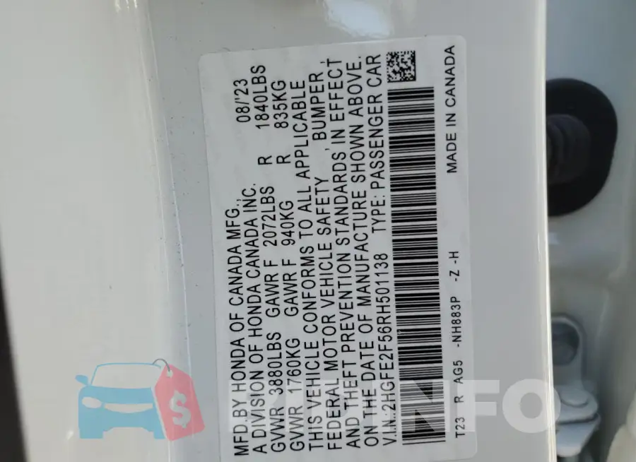 2HGFE2F56RH501138 Photo# 12