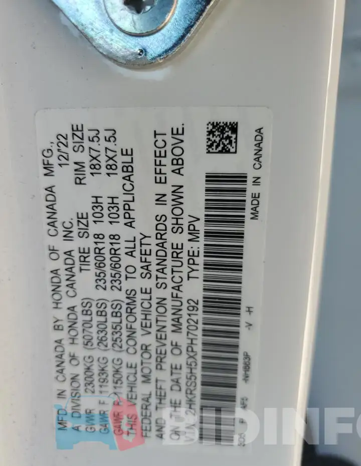 2HKRS5H5XPH702192 Photo# 14