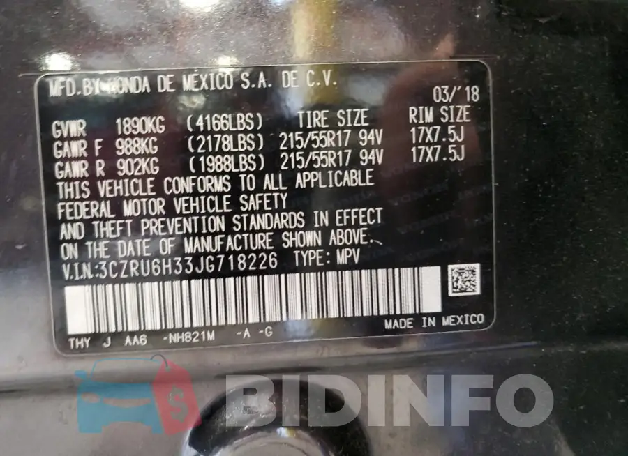 3CZRU6H33JG718226 Photo# 13