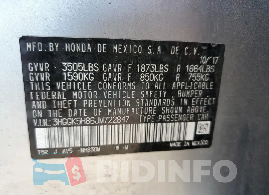 3HGGK5H86JM722847 Photo# 12