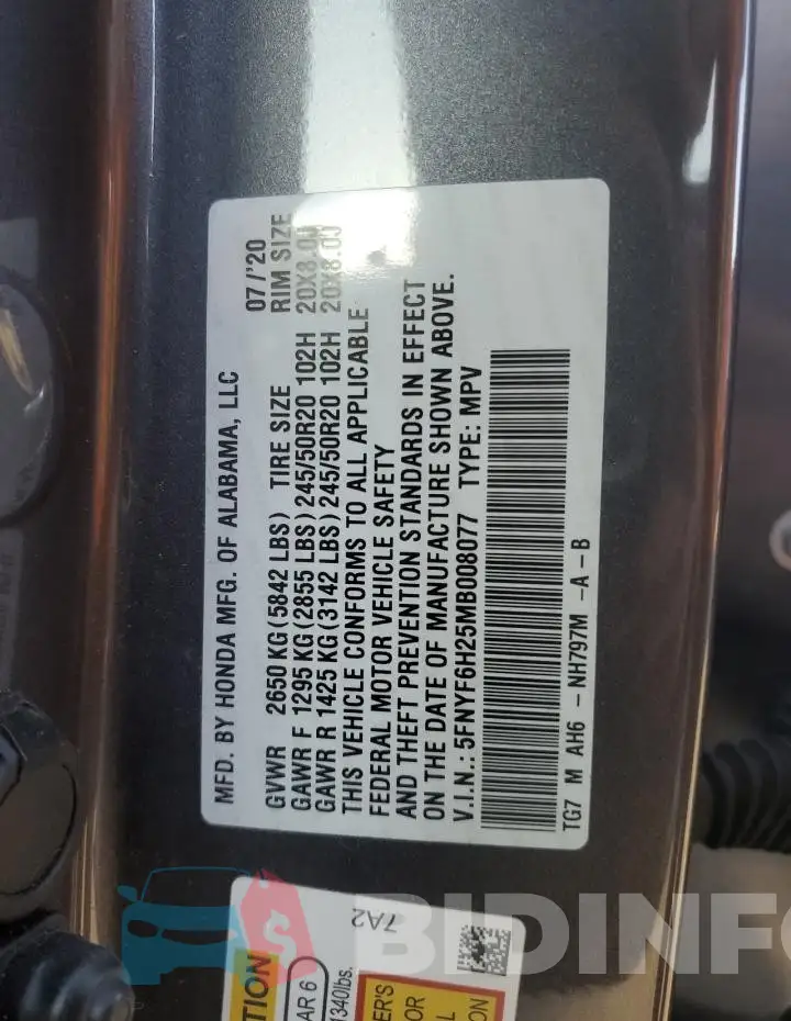 5FNYF6H25MB008077 Photo# 13