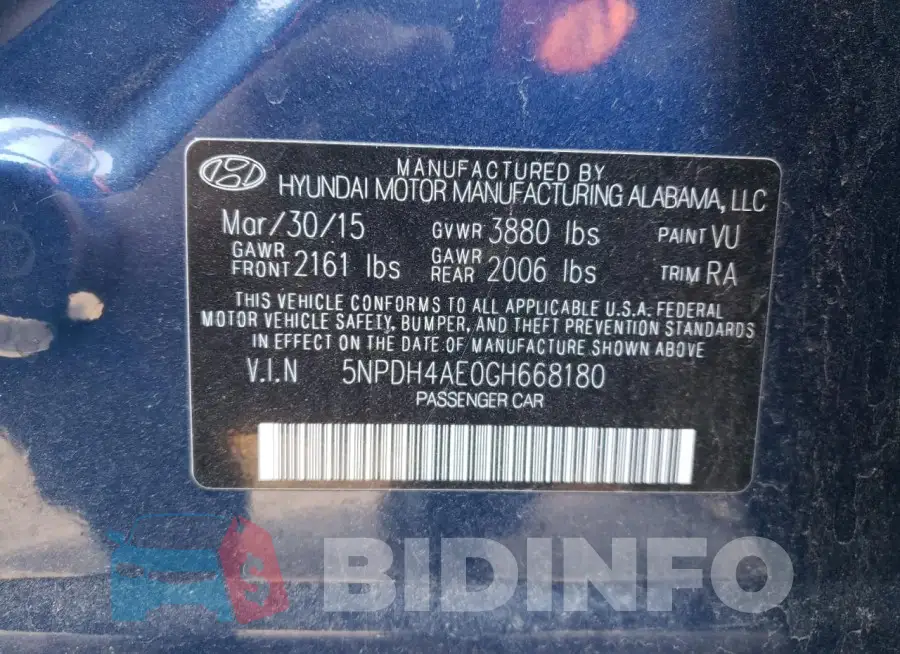 5NPDH4AE0GH668180 Photo# 13