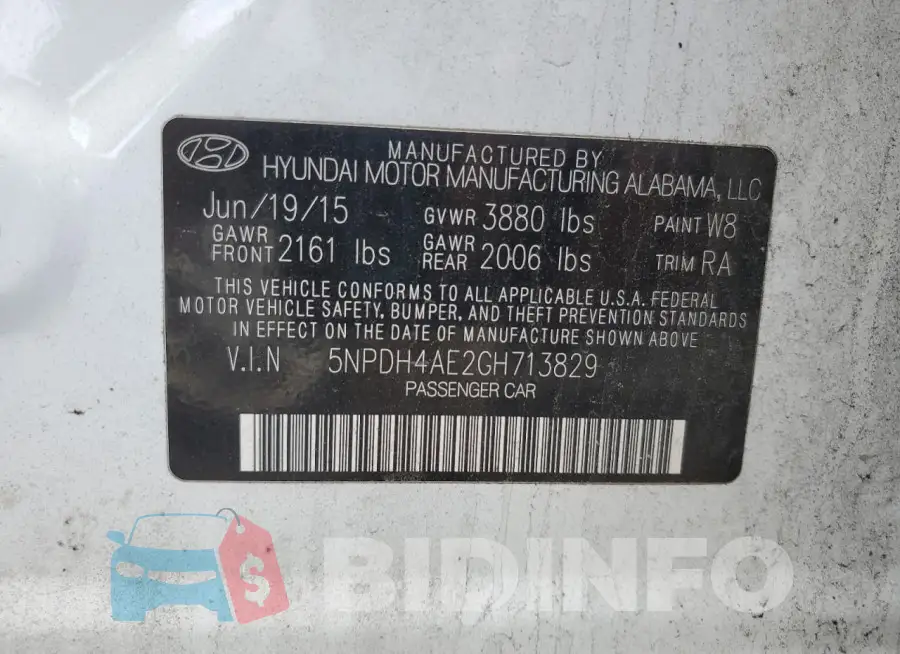 5NPDH4AE2GH713829 Photo# 12