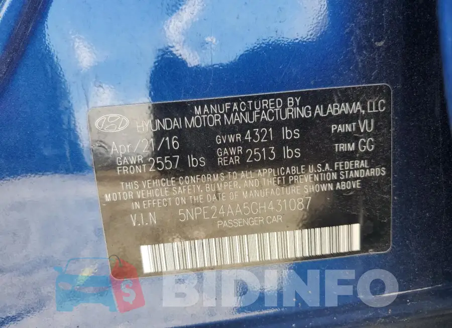 5NPE24AA5GH431087 Photo# 13