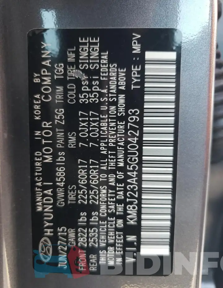 KM8J23A45GU042793 Photo# 13