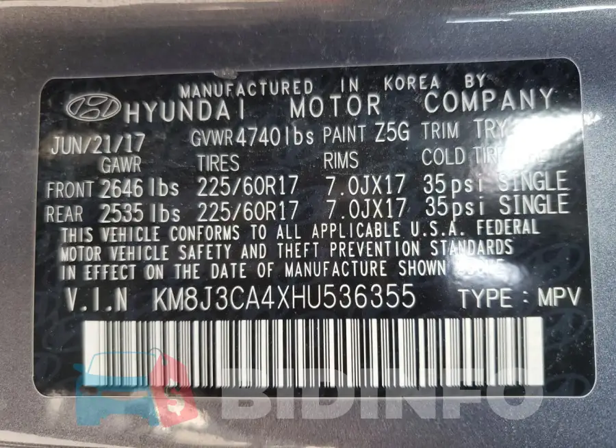 KM8J3CA4XHU536355 Photo# 14