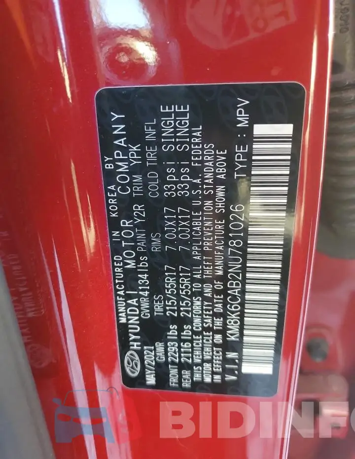 KM8K6CAB2NU781026 Photo# 14