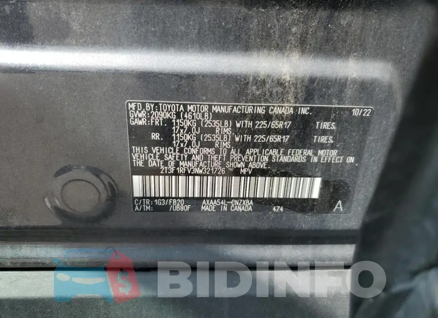 2T3F1RFV3NW321726 Photo# 14