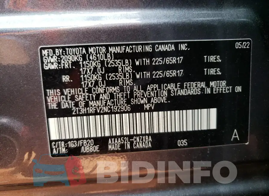 2T3H1RFV2NC192906 Photo# 13