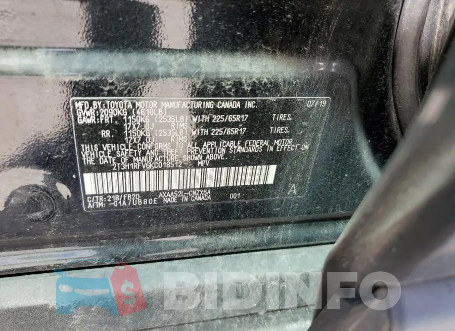 2T3H1RFV6KC018512 Photo# 13