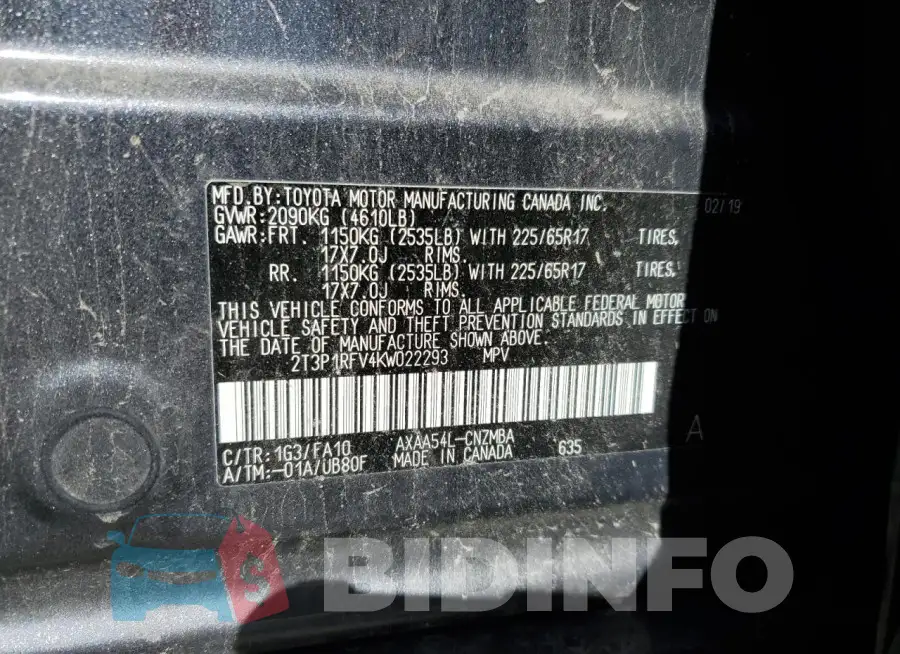 2T3P1RFV4KW022293 Photo# 13